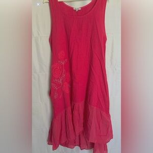 Cristina Vergani Fuchsia High-Low Dress NWOT Sleeveless Floral Embroidery Flowy